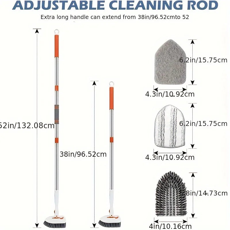 3-in-1 Tile Floor Brush with 52" Adjustable Long Handle