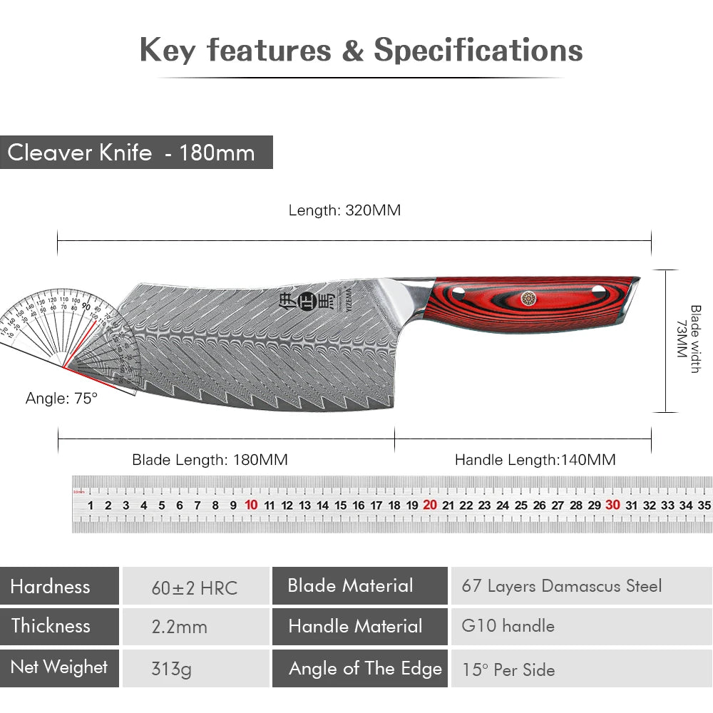 YIZEMA 7" Cleaver Knife Japanese Damascus Steel