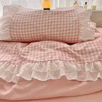 3 Piece Sheet Set  pink plaid duvet cover Set, Comfortable Bedding Set Bedspread for All Season