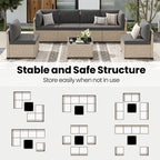7-Piece Patio Furniture Set, Outdoor Rattan Sectional Sofa with Tempered Glass Table, All-Weather, for Garden, Porch, Backyard