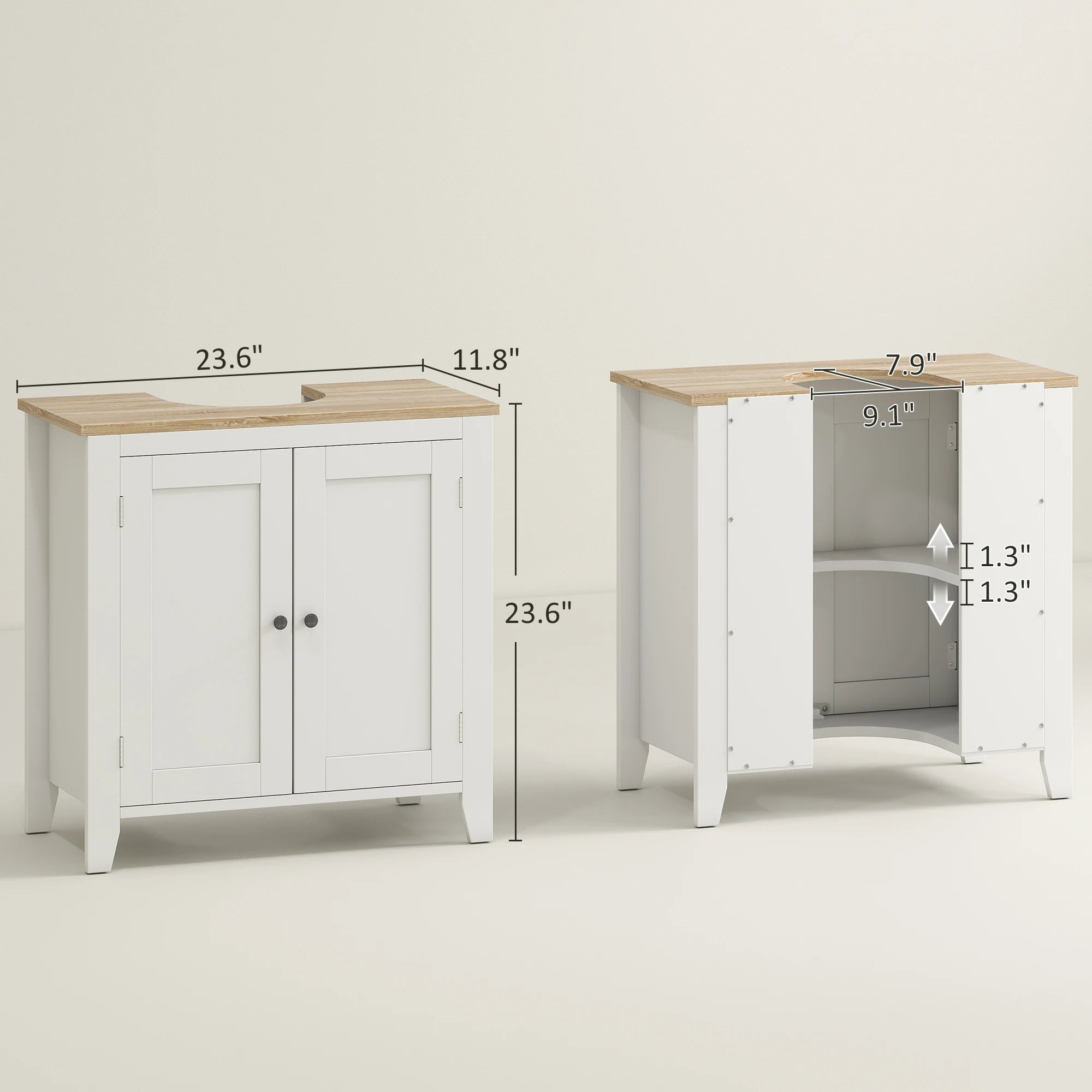Kleankin Pedestal Sink Storage Cabinet, under Sink Cabinet, Bathroom Vanity Cabinet with U-Shape and Adjustable Internal Shelf