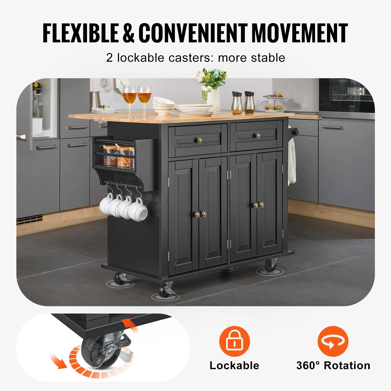 SucceBuy 43" Kitchen Island Cart Wood Top