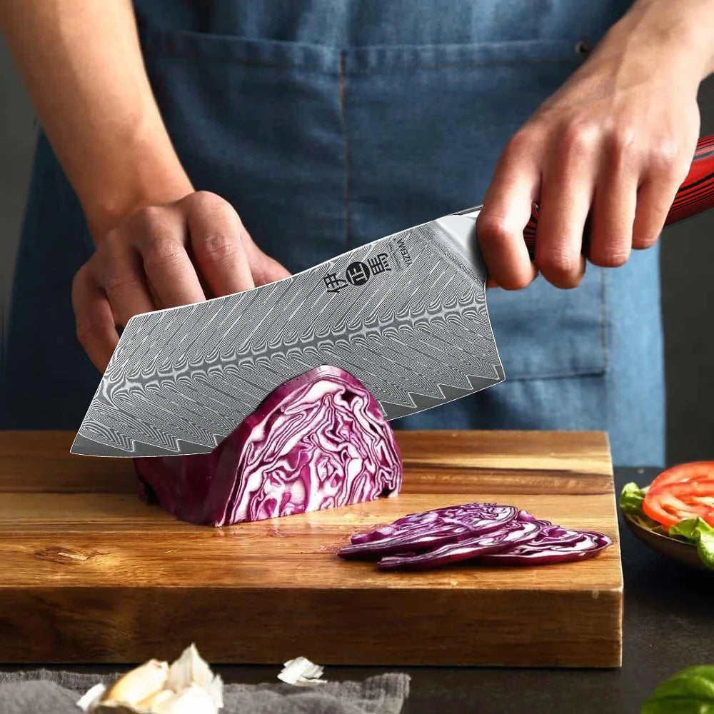 YIZEMA 7" Cleaver Knife Japanese Damascus Steel