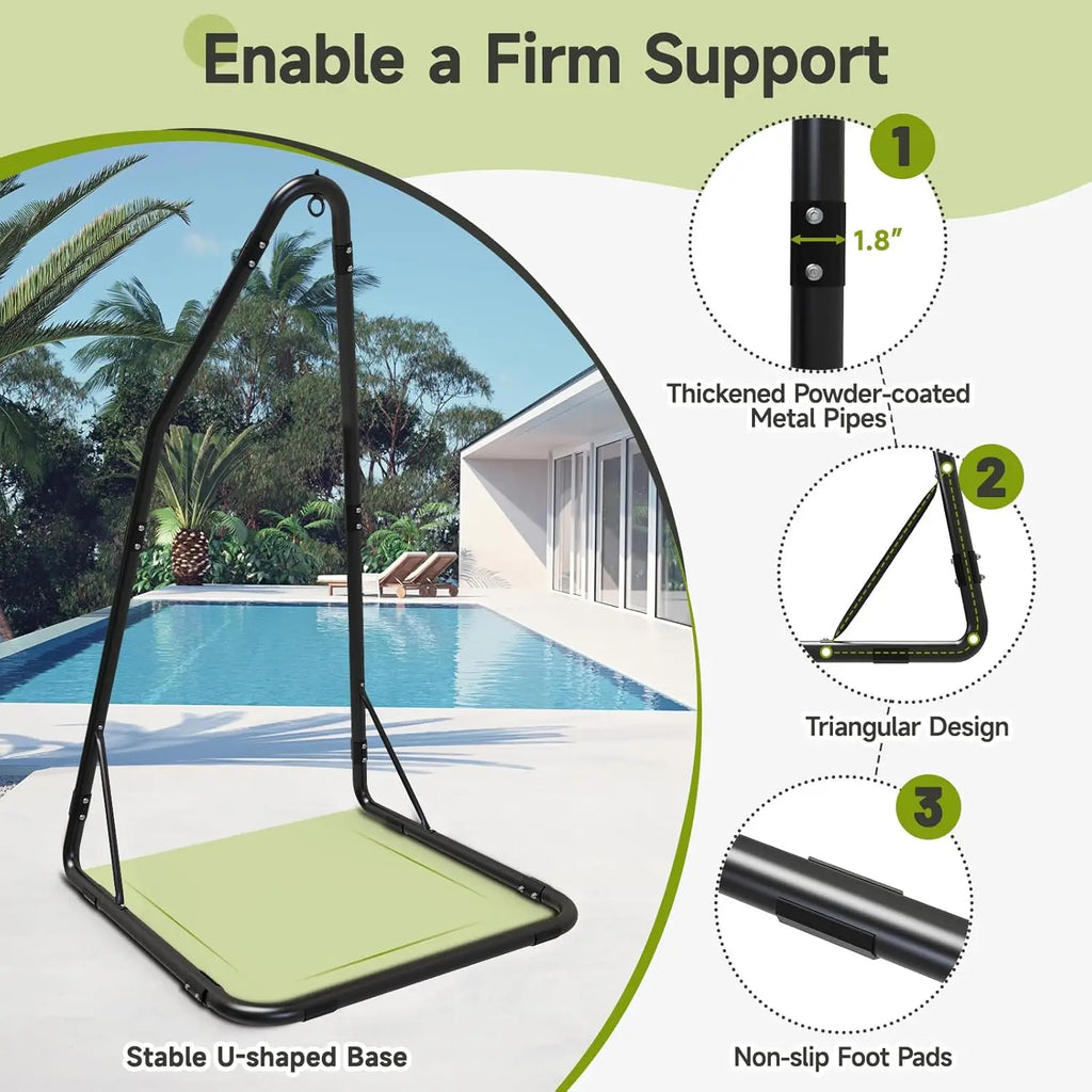 Heavy Duty Steel Hammock Chair Stand with 360 Hook, Supports 330lbs for Indoor Outdoor Use