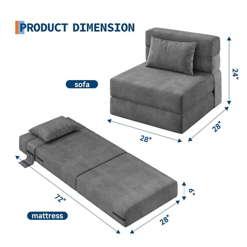 4-in-1 Folding Sofa Bed Convertible Sleeper Soft Corduroy Loveseat Couch With Pillow