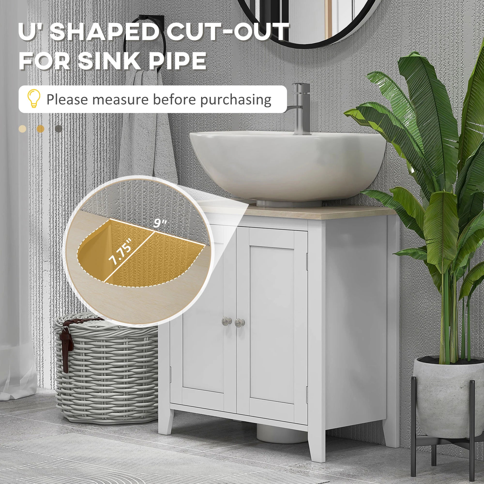 Kleankin Pedestal Sink Storage Cabinet, under Sink Cabinet, Bathroom Vanity Cabinet with U-Shape and Adjustable Internal Shelf
