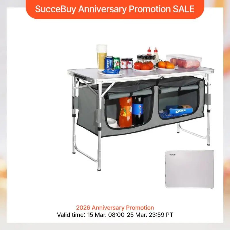 SucceBuy Camping Kitchen Table – Folding, Portable for BBQ & RV
