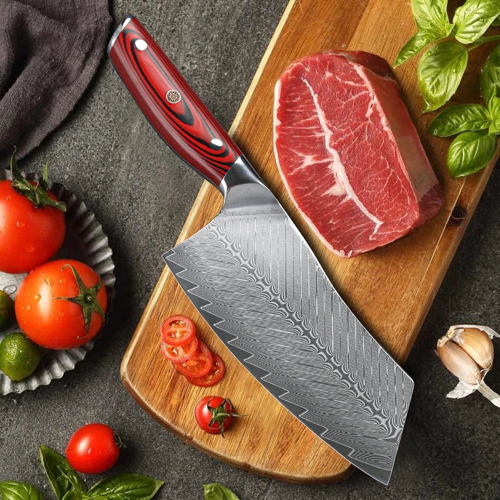 YIZEMA 7" Cleaver Knife Japanese Damascus Steel