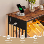 150cm Chest of Drawers, Reversible 6 Fabric Drawers Hanging Rack Dresser Closet w/LED Lights & Charging Station