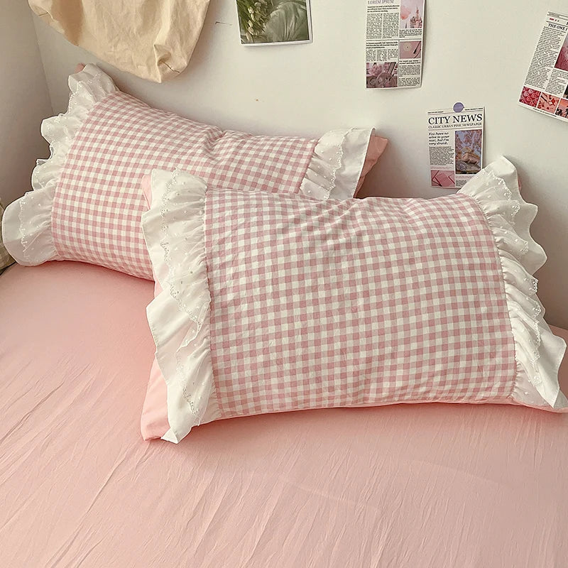 3 Piece Sheet Set  pink plaid duvet cover Set, Comfortable Bedding Set Bedspread for All Season