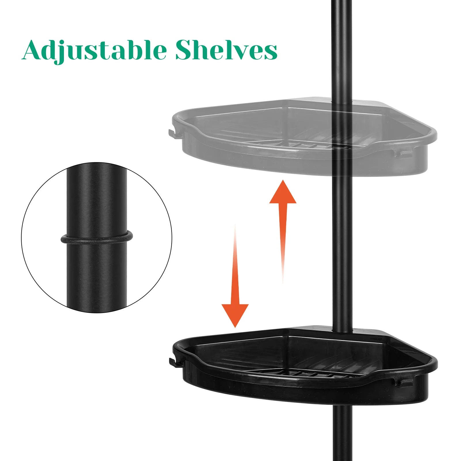 Corner Shower Caddy with Tension Pole 4-Tier Adjustable Shelves