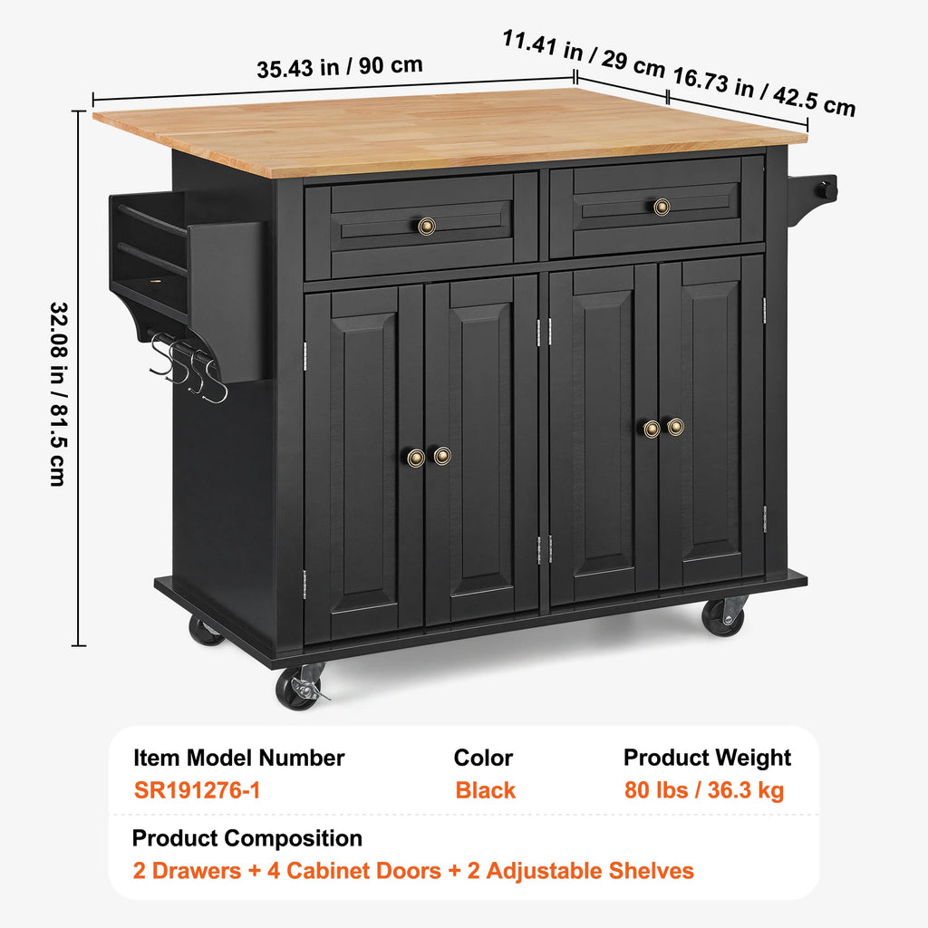 SucceBuy 43" Kitchen Island Cart Wood Top