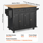 SucceBuy 43" Kitchen Island Cart Wood Top