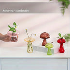 5 Colors Plant Mushroom Glass Vase, Mini Plant Glass Container, Unique Small Glass Vase