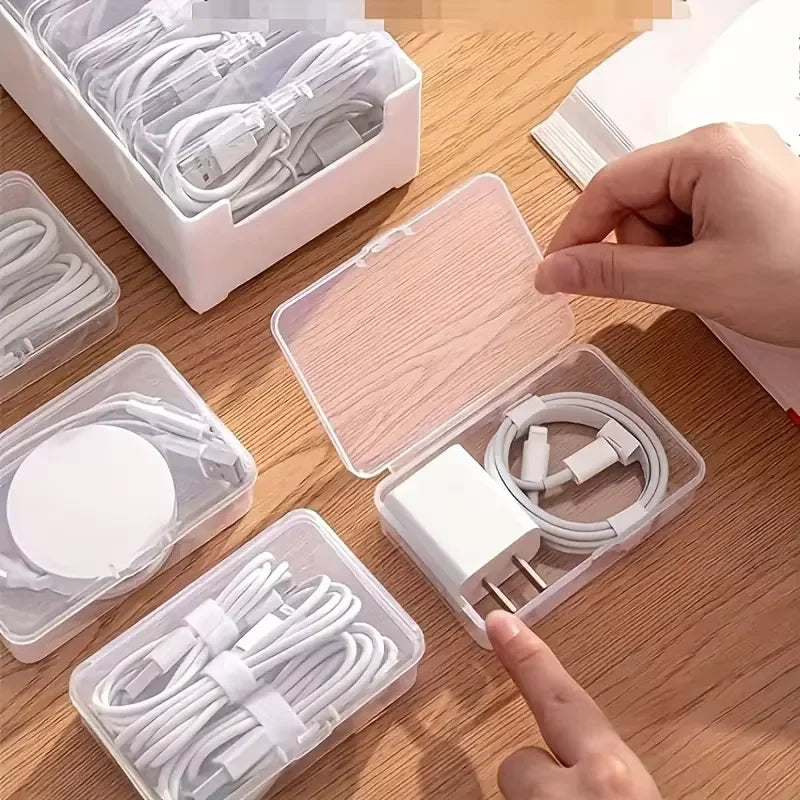 Cable Organizer Boxe Set with 7 Transparent Storage Boxes