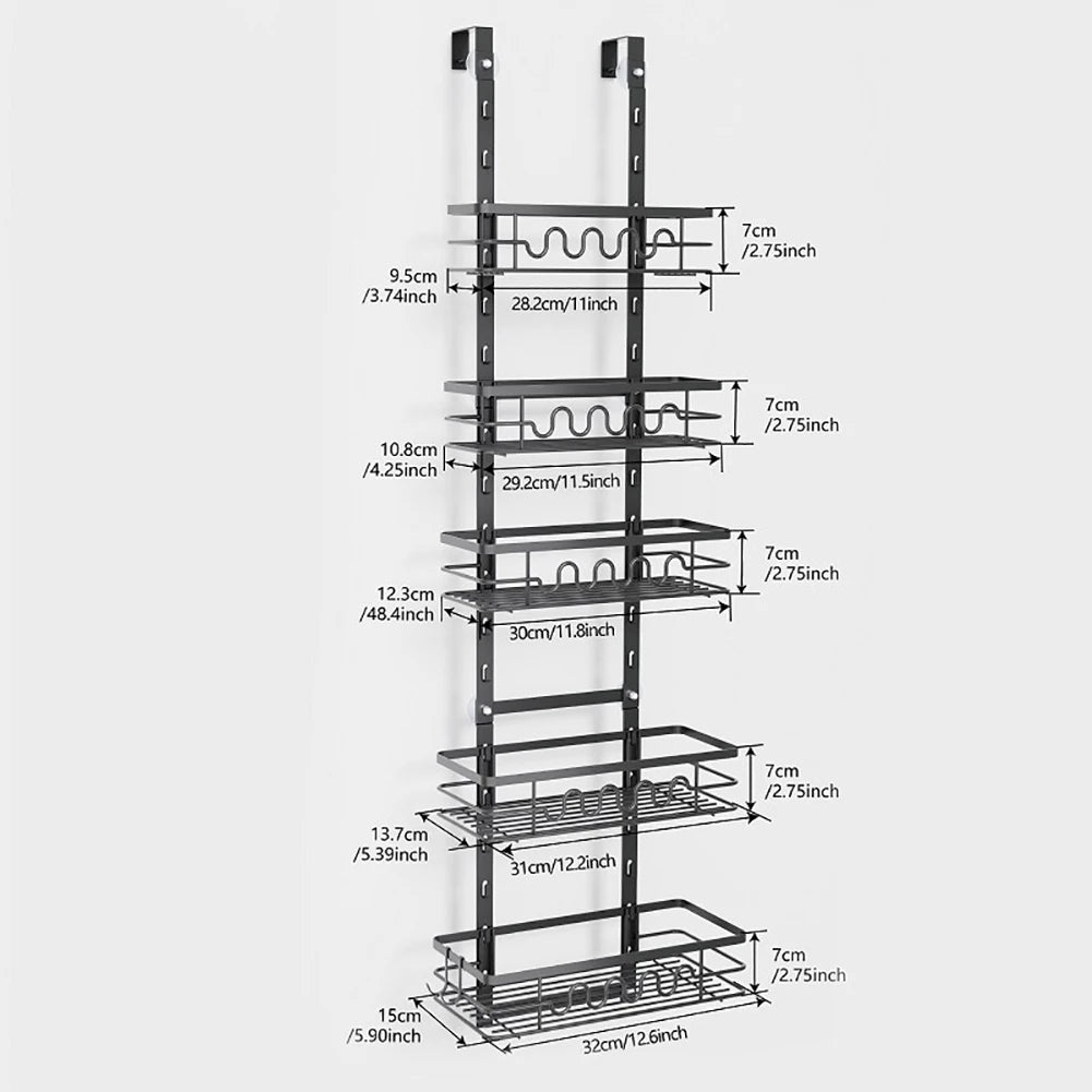 Over the Door Pantry Organizer Multi-Layer Storage Shelves Metal Hanging Spice Rack for Kitchen & Bathroom Door