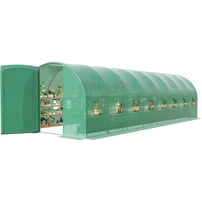 Large 27x10x7 ft Greenhouse with Reinforced Steel Frame, PE Cover,  for Outdoor Garden