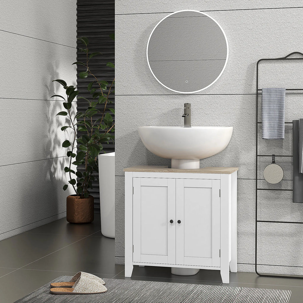 Kleankin Pedestal Sink Storage Cabinet, under Sink Cabinet, Bathroom Vanity Cabinet with U-Shape and Adjustable Internal Shelf