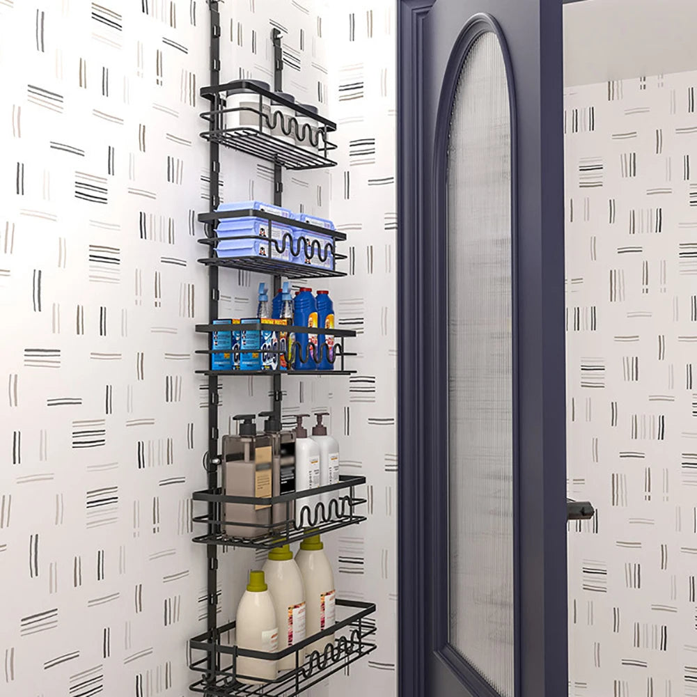 Over the Door Pantry Organizer Multi-Layer Storage Shelves Metal Hanging Spice Rack for Kitchen & Bathroom Door