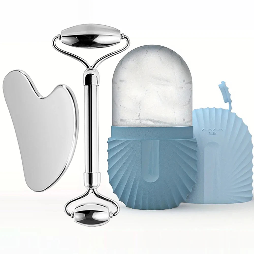 Stainless Steel Facial Roller Skincare Set