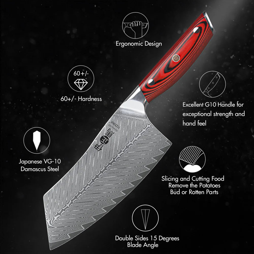 YIZEMA 7" Cleaver Knife Japanese Damascus Steel