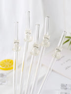 1/3/6PCS White Cat Curved Glass Straw