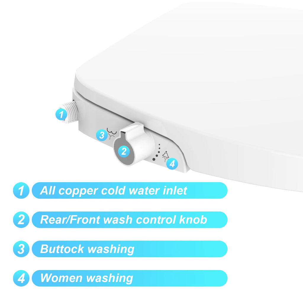 Bidet Toilet Seat, Premium Non-Electric Round Bidet Toilet Seats with Dual Nozzle