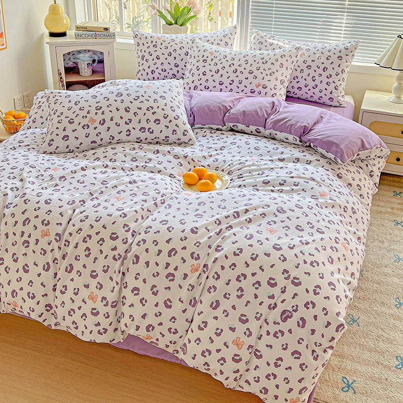 American Pastoral Floral Printed Bedding Set Soft Skin-Friendly Double King Size Duvet Cover Set with Flat Sheet and Pillowcases
