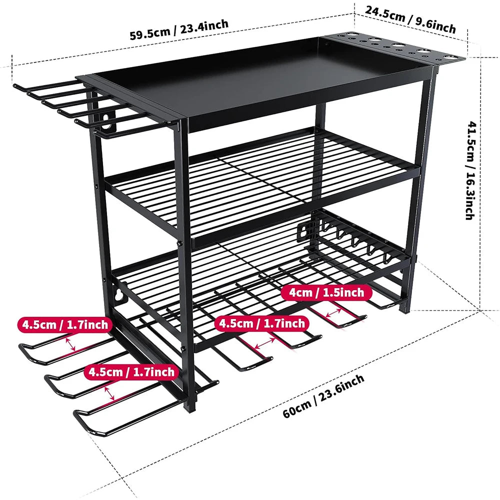 Heavy‑Duty 4‑Layer Power Tool Organizer with Hooks