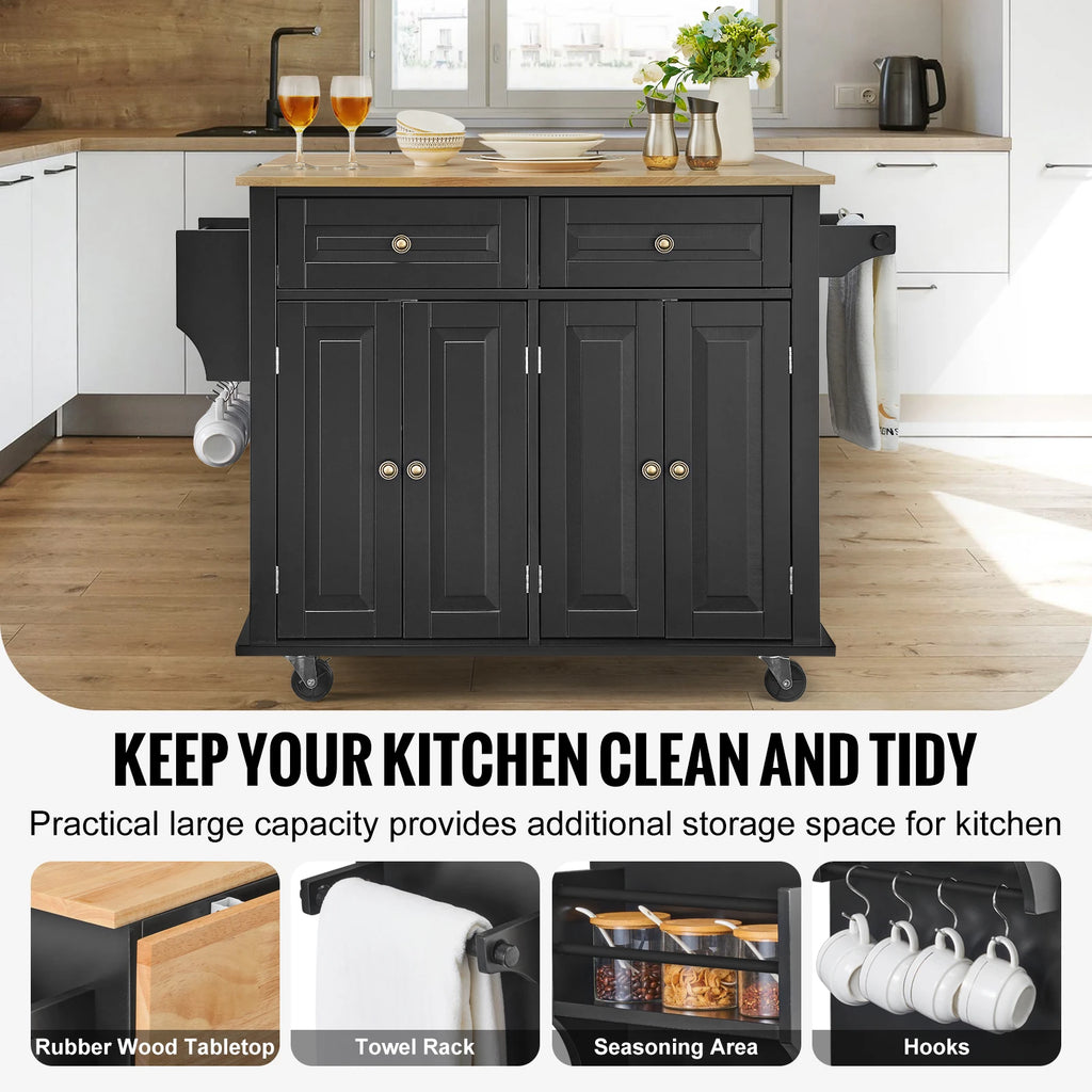 SucceBuy 43" Kitchen Island Cart Wood Top