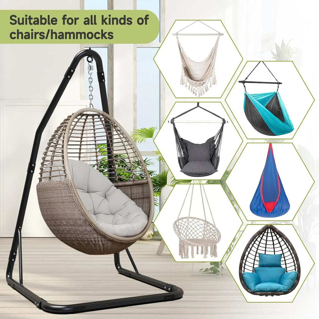 Heavy Duty Steel Hammock Chair Stand with 360 Hook, Supports 330lbs for Indoor Outdoor Use