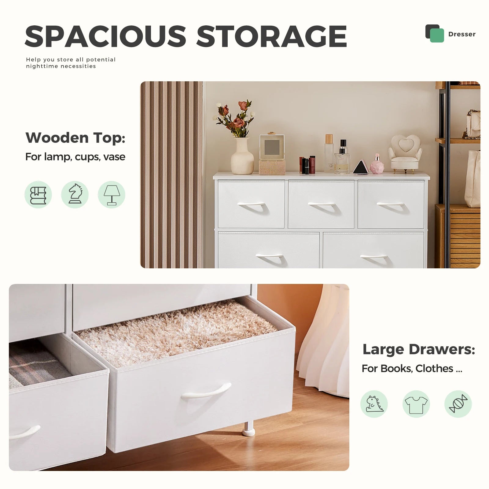 White Fabric Drawers Chest