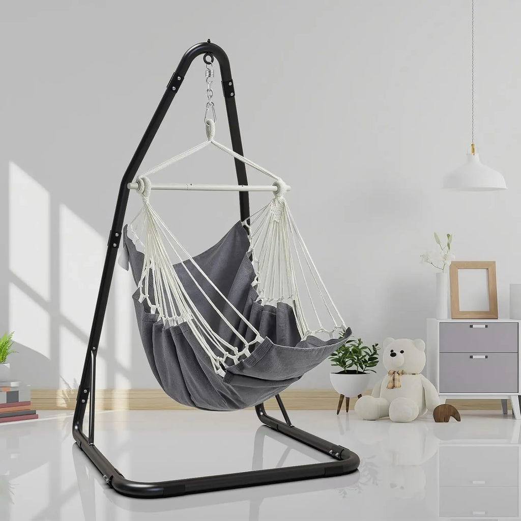 Heavy Duty Steel Hammock Chair Stand with 360 Hook, Supports 330lbs for Indoor Outdoor Use
