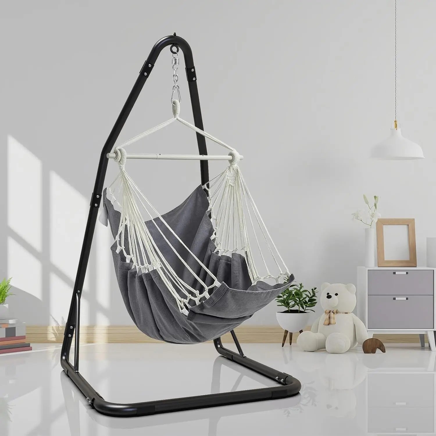 Heavy Duty Steel Hammock Chair Stand with 360 Hook, Supports 330lbs for Indoor Outdoor Use