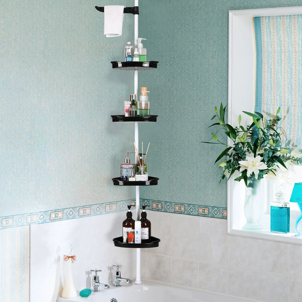 Corner Shower Caddy with Tension Pole 4-Tier Adjustable Shelves