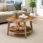 JHK 32IN Wood Round Coffee Table For Living Room 2-Tier Center Counter with Storage 50 lbs Capacity Anti-Slip Feet Modern Design