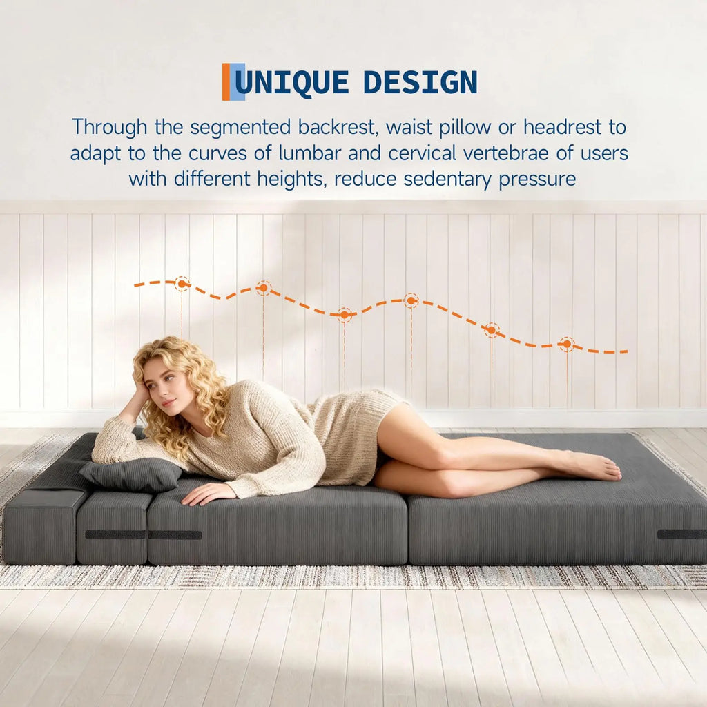 4-in-1 Folding Sofa Bed Convertible Sleeper Soft Corduroy Loveseat Couch With Pillow