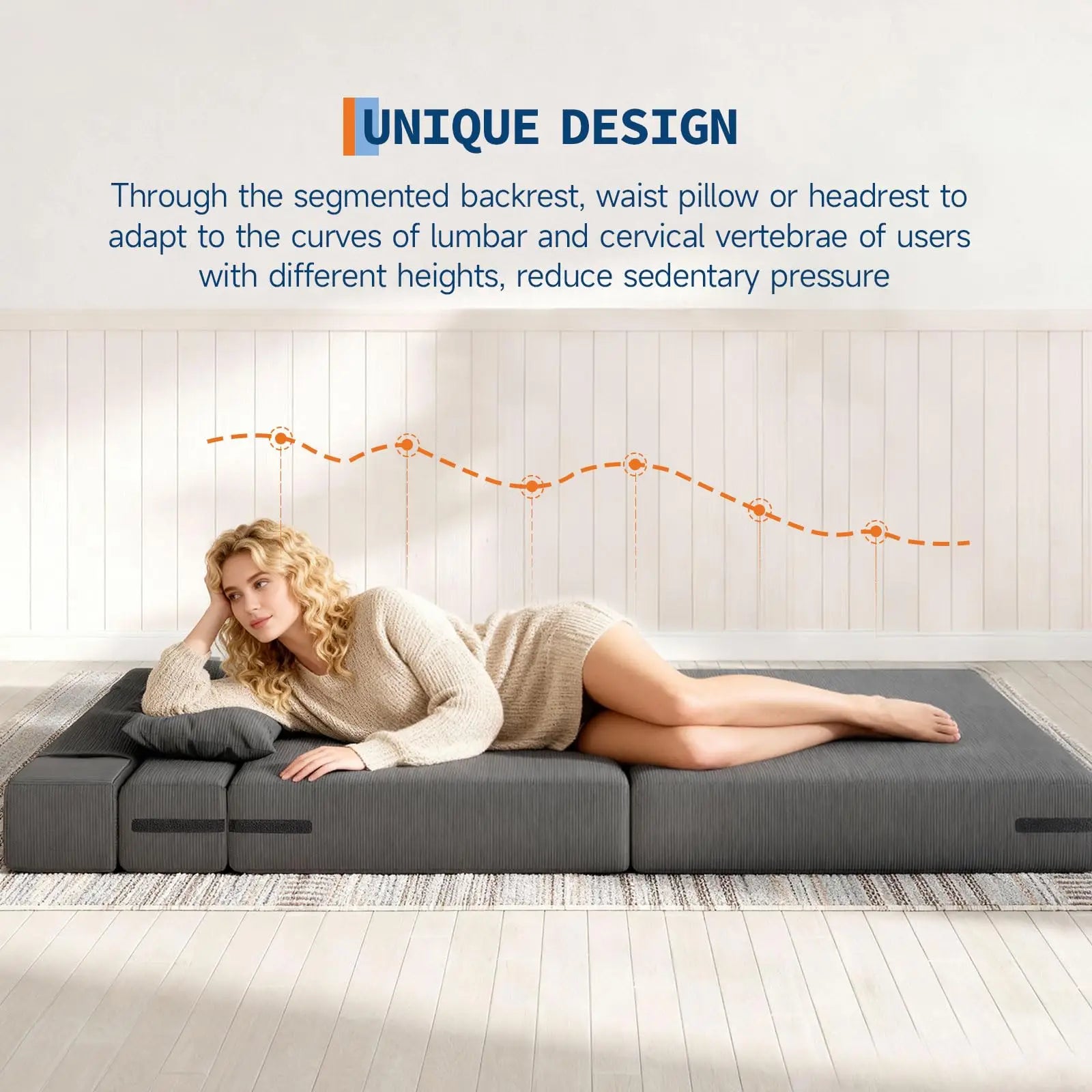4-in-1 Folding Sofa Bed Convertible Sleeper Soft Corduroy Loveseat Couch With Pillow