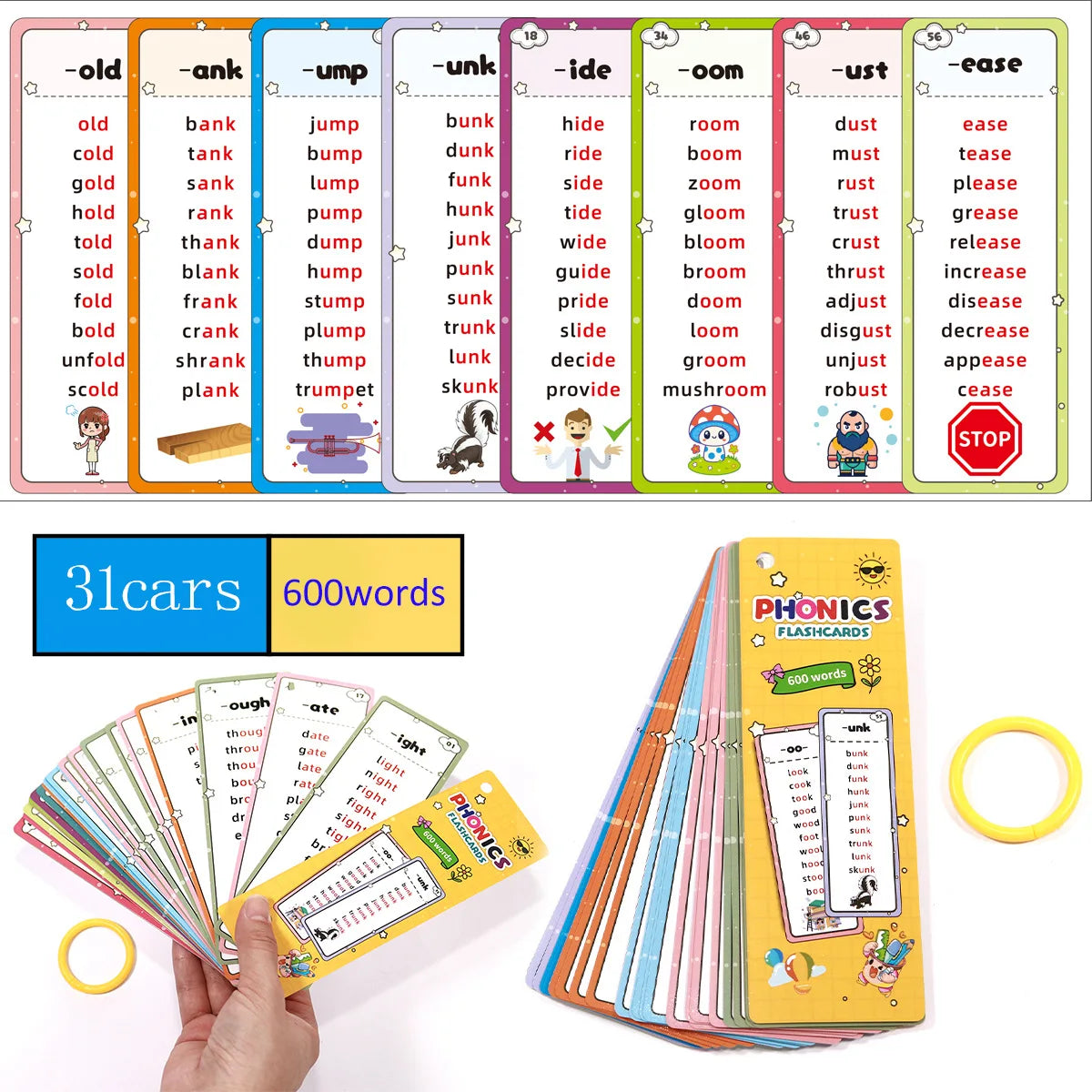 31 Sheet Flash Card Set w/600 Words or Natural Phonics
