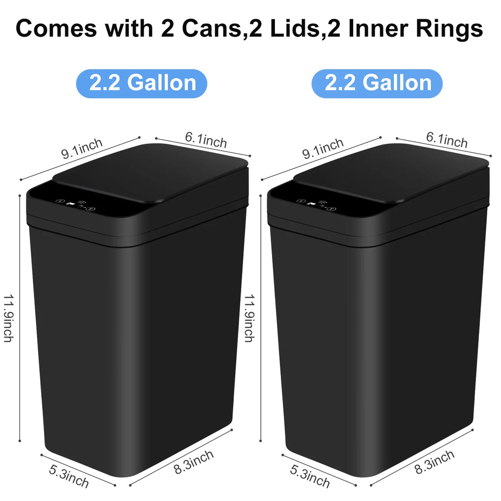 2 Pack 12L Bathroom Automatic Trash Can Touchless Motion Sensor Slim Garbage Can
