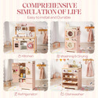 Robotime Robud Kids Corner Kitchen Playset Wooden Play Kitchen Set with Realistic Sound Pretend Play Gift for Boys Girls Pink