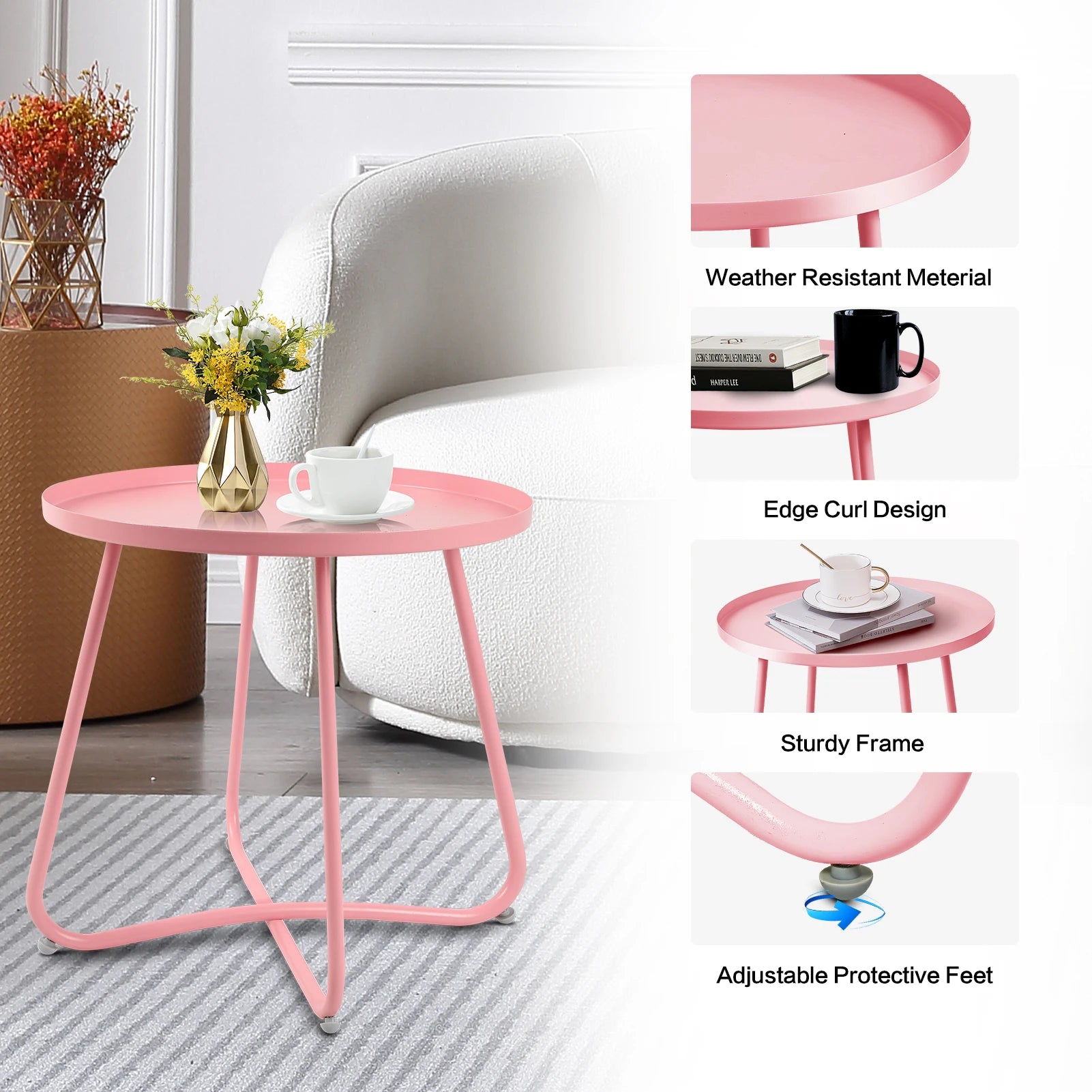 Outdoor Steel Side Tables, Accent End Table for Patio Yard Garden