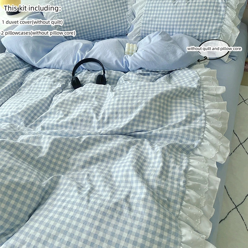 3 Piece Sheet Set  pink plaid duvet cover Set, Comfortable Bedding Set Bedspread for All Season