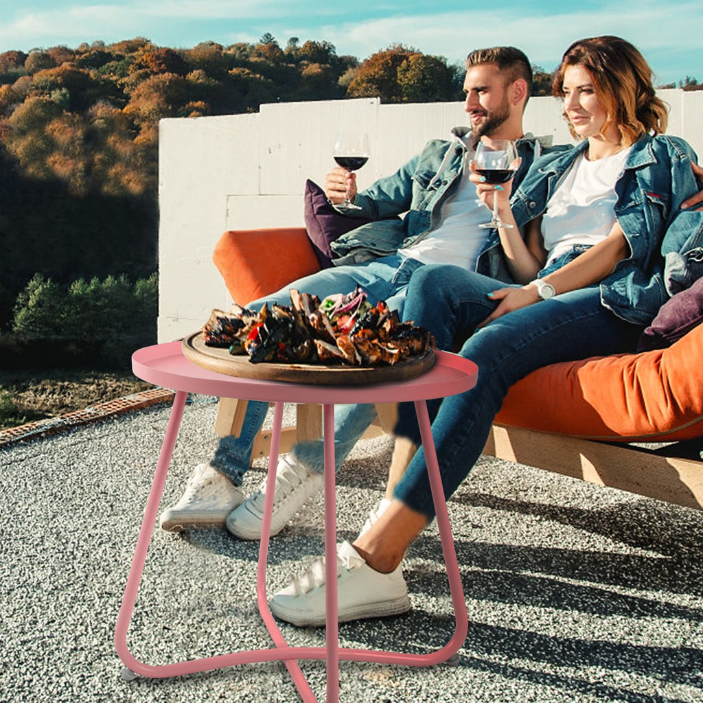 Outdoor Steel Side Tables, Accent End Table for Patio Yard Garden